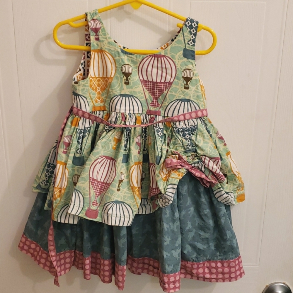 "Jelly The Pug" hot air balloon and birds dress size 2t